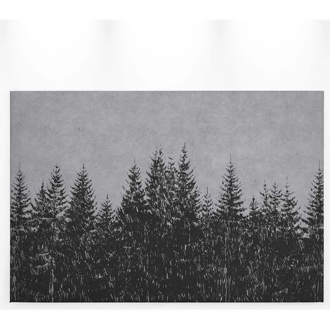 Tableau hiver gris & noir idéal déco salon | Tableau forêt de sapin pour bureau & couloir | Tableau sur toile rectangulaire - 0,9 x 0,6 m (1/5)