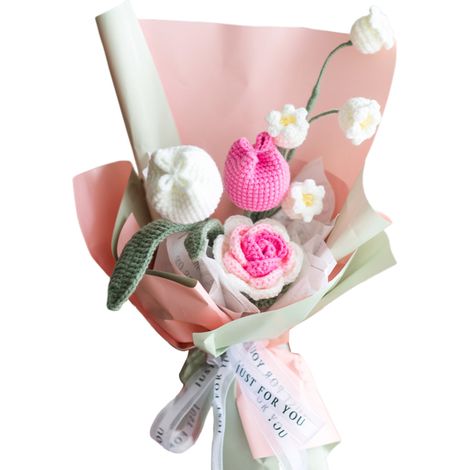 1 bouquet Fleurs artificielles au crochet, tulipes et marguerites, décoration intérieure durable, sans entretien, idéal pour mariage ou cadeau (1/5)