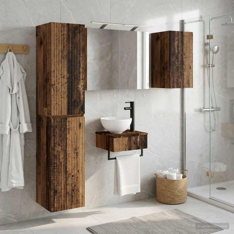 vidaXL Bathroom Furniture Set 5 pcs Old Wood Engineered Wood and Glass (1/5)