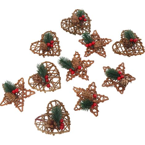 Decorazione con pigne, 10 pezzi, decorazioni natalizie, bacche rosse, struttura in legno, decorazione per ghirlanda, bouquet da centrotavola (1/5)