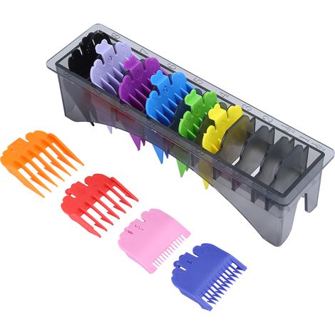 Kit tondeuse cheveux, peignes de rechange 6 pièces, guides coiffure colorés, accessoires coupe cheveux homme, accessoires tondeuse professionnels, lames de guidage multicolores. (1/5)