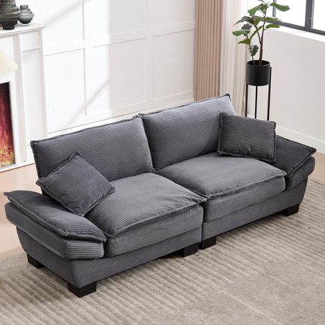 Un canapé deux places moderne et épuré, doté d'un matelas en plumes. Un seul oreiller suffit confortable et spacieux, il convient parfaitement au salon, à la chambre ou au bureau. Gris foncé. (1/5)