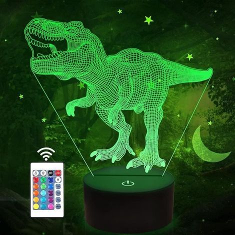 Dinosaurier-Nachttischlampe für Kinder, ideales Weihnachtsgeschenk für Jungen und Mädchen, 3D-Dinosaurier-Nachtlicht mit 16 LED-Farben (1/4)