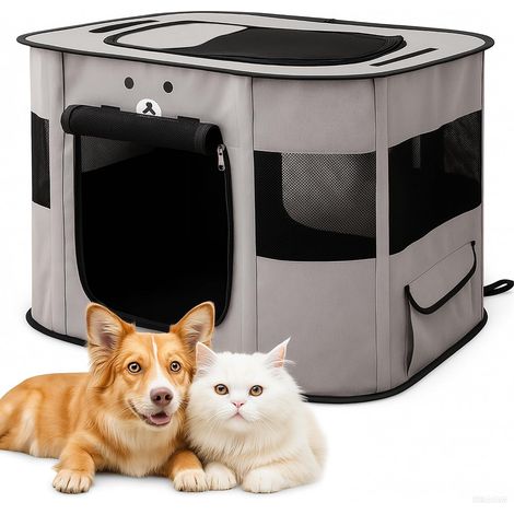 Parc pour Chien Pliable, Enclos Portable pour Chiot Chat Lapin, Tente Respirante d’Intérieur/Extérieur avec Sac de Transport (Gris Cendré, M) (1/5)