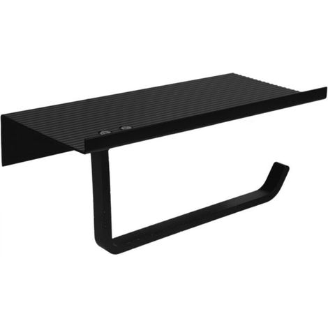 [NIEMALS VERWENDET] Wandmontierter Toilettenpapierhalter ohne Bohren, Toilettenpapierhalter aus Aluminium mit geräumigen Ablagen (schwarz)