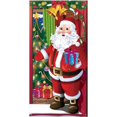 Weihnachtsmann-Türvorhang – Weihnachtsdekoration für den Außenbereich – Rot – Polyester – Für den Außenbereich