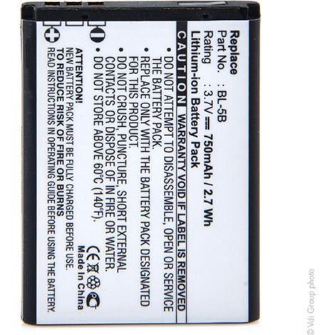 NX - Batterie téléphone, smartphone, GSM pour Nokia 3.7V 750mAh - BL-5BBL5BBLI-885BTA