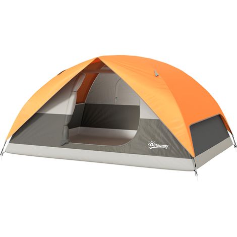 Tente camping 3 personnes imperméable avec sac, gancho lanterne, borsa transport orange 210x150x130cm