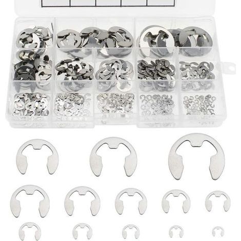 Kit de 400 Circlips E en Acier Inoxydable – 13 Tailles (M1,5 à M15) – Anneaux de Rétention Externes et Internes avec Boîte de Rangement (1/4)