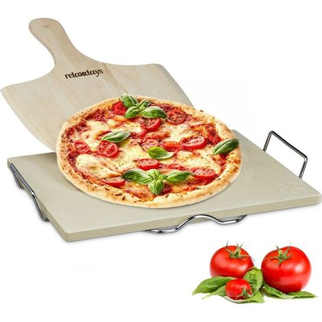 Pierre à pizza en cordérite 1,5 cm Pelle en bois pour cuisson homogène Dimensions 38 x 30 cm Température max 800°C (1/5)