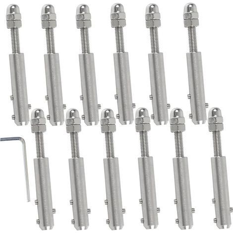 – Tendeur de câble métallique inoxydable 4 mm – Lot de 12 pièces avec clé en L – Fixation pour haubanage et câbles en acier - mm-12 (1/5)