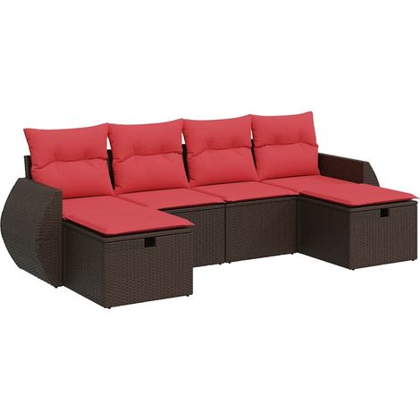 Maison Exclusive - Set Divano da Giardino 6 pz con Cuscini Marrone in Polyrattan (1/5)