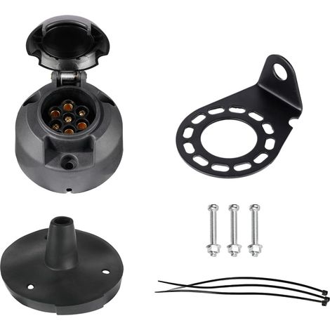 Kit de Prise Remorque 7 Broches Femelle, avec Joint en Caoutchou et Support de Montage en Métal, 12V Étanche Connecteur Prise Remorque, pour Caravane Voitures RV Bateau (1/5)