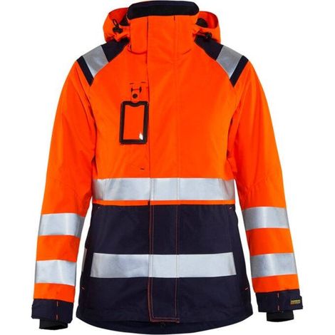 Giacca da lavoro in hard shell ad alta visibilità donna 4904 - Arancione fluorescente/Blu navy S (1/4)