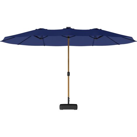 Parasol double à 12 baleines avec manivelle, pied en croix et sacs de lestage, 4,7 x 2,8 m, bleu foncé