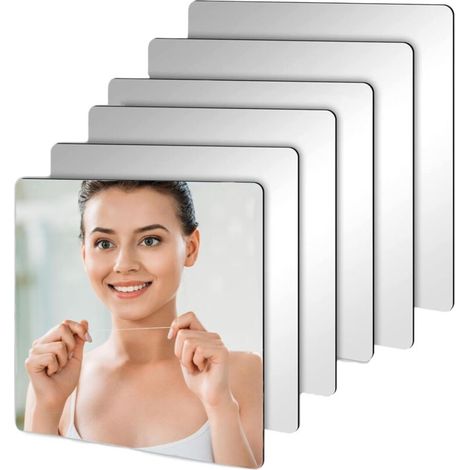 6 Pieces Mirror Wall Sticker, Self Adhesive Decorative Wall Sticker, Explosion-proof Acrylic Mirror Square Flexible for Bathroom Living Room Bedroom