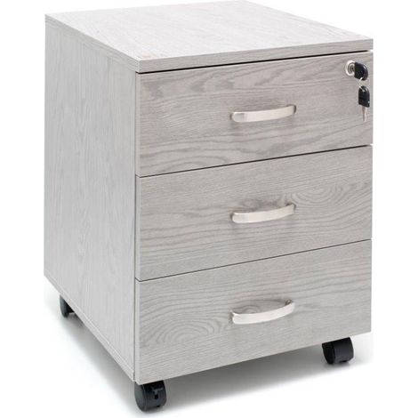 Marvin Cassettiera Ufficio In Legno Chiave Sicurezza Con Ruote Per Scrivania Tavolo 3 Cassetti Ripiani Grigio