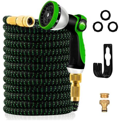 30m/100FT Tuyau d'Arrosage Extensible - Tuyau d'arrosage flexible avec 10 Modèles de Pulvérisation Convient aux Robinets de 1/2" et 3/4" Raccords en Métal Durables pour Jardin, Arrosage, Nettoyage (1/5)
