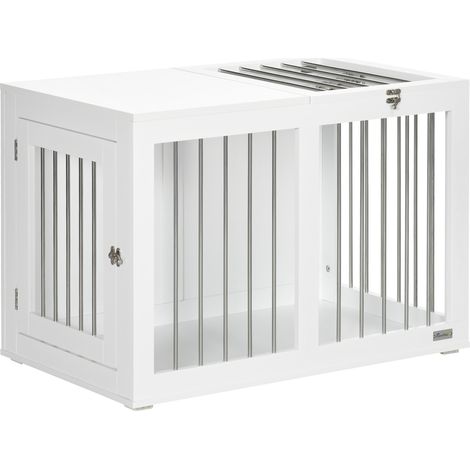 Gabbia per cani medi 80 x 50 x 56,5 cm, 2 porte, MDF e acciaio, bianca HOMVRA (1/5)