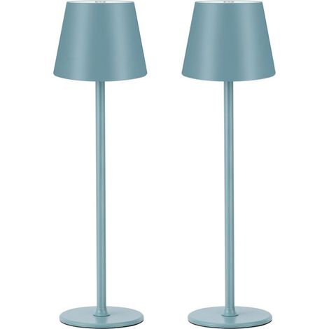 Set di 2 lampade da tavolo a LED dimmerabili, wireless e ricaricabili, luce bianca calda (3000K), per uso interno ed esterno, con USB-C, ferro, impermeabili IP54, blu (1/5)