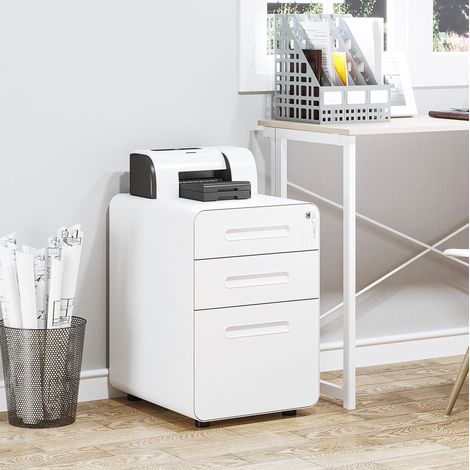 Archivador móvil de oficina con 3 cajones, acero, blanco, 39 x 48 x 59 cm, con cerradura HAVRYA (1/4)