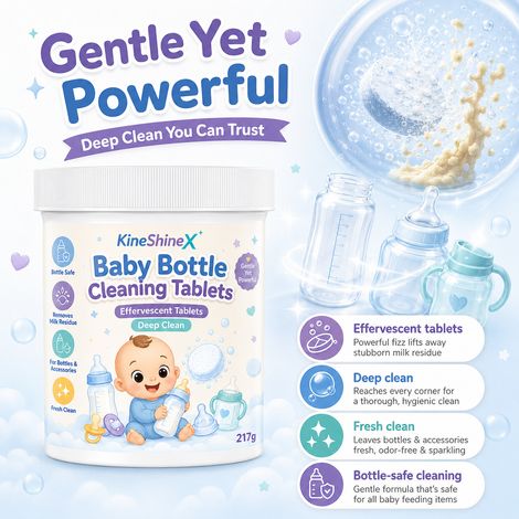 KineShineX Sanfte, rückstandsfreie Brausetabletten zur Reinigung von Babyflaschensaugern, Bechern und Kalk-/Milchflecken (1/5)