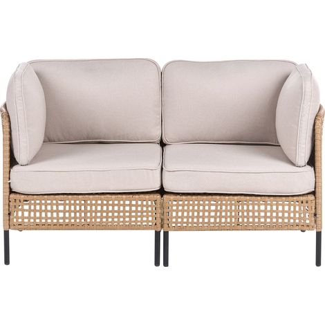 Gartensofa 2-Sitzer OMEGANA Polyrattan Hellbeige