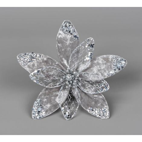 20cm Silver Poinsettia Poinsettia Flower - 6Pcs Christmas Tree Decorations
