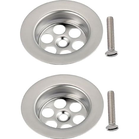 2 Pack Stainless Steel Overflow Drain Cover, 70mm Sink Drainer Plug Hair Catcher, Bathtub Hole Cover with Screws, Drain Filter Stopper for Hair and Food Debris (1/5)