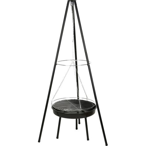 Hängegrill mit Feuerbox 52cm, schwarzer Stahl, mit Chromrost (1/5)