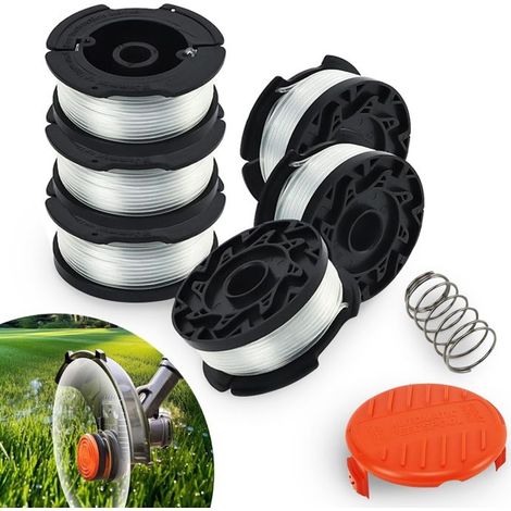(Weiß-Weiß und Schwarz) Trimmerfadenspule für Black & Decker Trimmer, 6 Spulen mit 1 Feder und 1 Spulenabdeckung (1/4)