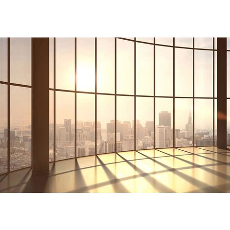 Papier peint panoramique grande ville | Tapisserie panoramique loft couché de soleil | Papiers peints panoramique chambre d'adulte - 270 x 400 cm (4 pièces) (1/2)