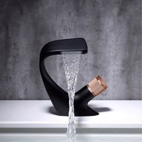 Robinet, design créatif, robinet d'évier, robinet de lavabo, mitigeur eau chaude/eau froide sur table (couleur : noir A) (1/4)