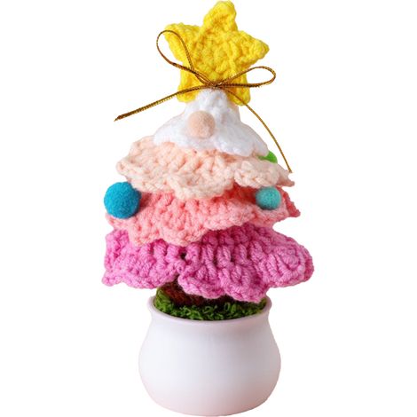 Sapin de Noël en Crochet Artisanal Fait Main Décoration de Table Intérieur Rose (1/5)