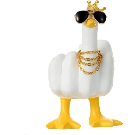 Mittelfinger Ente Deko Figur mit Krone und Sonnenbrille für Auto & Büro (1/5)