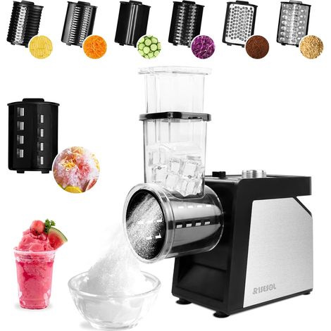 7 in 1 Electric Vegetable Cutter Ice Grinder Cheese Grinder Carrot Grater Stainless Steel with 7 Blades 250 W Professional Kitchen Vegetable Slicer Multifunctional 220 V EU Plug (1/5)