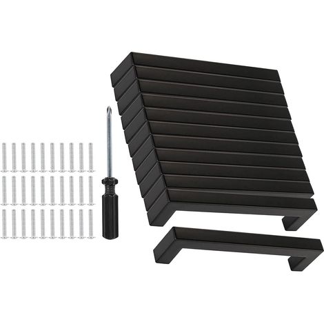 Lot de 12 poignées d'armoire de cuisine modernes en acier inoxydable noir mat pour armoire et commode, meubles polyvalents (1/5)