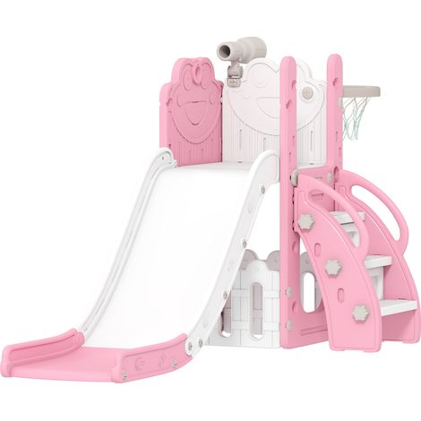 AIYAPLAY 5 in 1 Toddler Slide Set with Basketball Hoop for Age 1-3, Pink (1/5)
