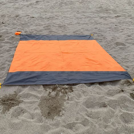 Orange & Gris bicolore 200&210 cm Tapis de pique-nique de camping extérieur, imperméable, pliable, à poches, à carreaux, tapis de plage, résistant à l'humidité. (1/5)