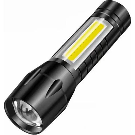 Lampe de poche rechargeable USB – XPE + COB – Étanche et solaire – Kit d'urgence et camping – Étui de protection inclus (1/5)