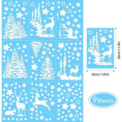 Autocollant Fenêtre, Autocollants Sapin de Fenetre Réutilisable Amovible pour Magasin Vitre Vitrine Porte, Grand Blanc Autocollants Hiver Étoiles Renne Sticker (1/4)