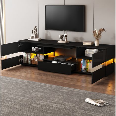 meuble tv rangement led 160 cm tiroir 2 portes noir HAVRYA (1/5)
