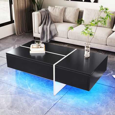 Tavolino nero lucido alto con LED controllabile tramite app, struttura a blocchi bicolore nero e bianco (1/5)