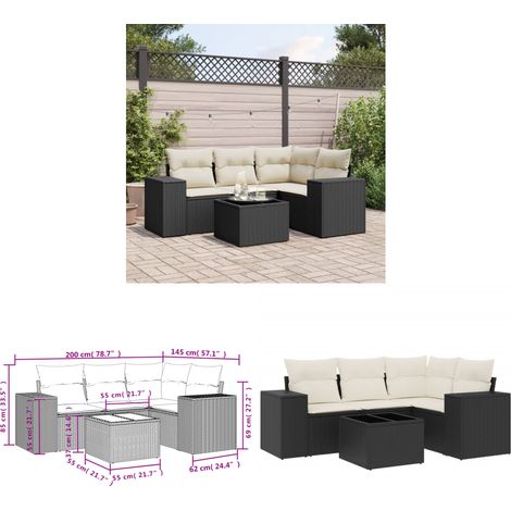 5-tlg. Garten-Sofagarnitur mit Kissen Schwarz Poly Rattan - Gartenmöbel - Esstischgarnituren - Outdoor Möbel - Lounge Set - Rattan Gartenmöbel - Home & Living (1/3)