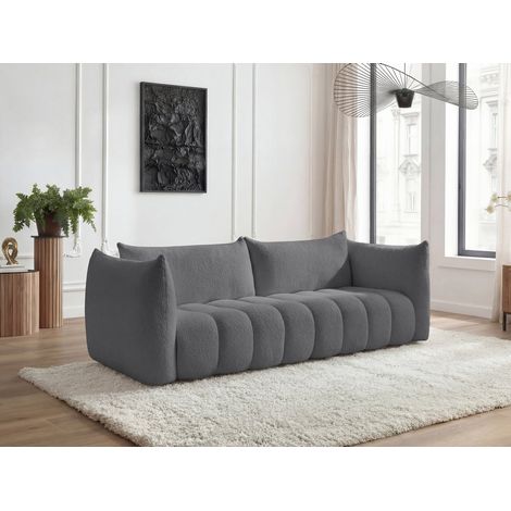 BOBOCHIC - Canapé droit fixe 4 places AZRA tissu bouclette   Gris foncé
