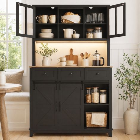 Buffet vitrine 105x38,4x180 cm LED MDF noir OKMYHOME (1/5)