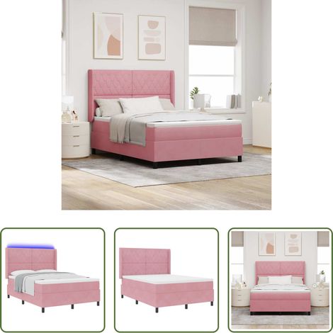 Lits LED RGB - Lit à ressorts avec tête de lit Rose 140 x 200 cm Velours (1/5)