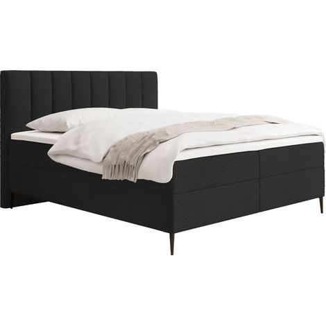 Boxspringbett mit Bettkasten – Polsterbett 200 x 200 cm mit H4 Taschenfederkern 7-Zonen Matratze & 5 cm Topper – Stauraumbett mit hohem Kopfteil & Metallfüße – Boucle Schwarz