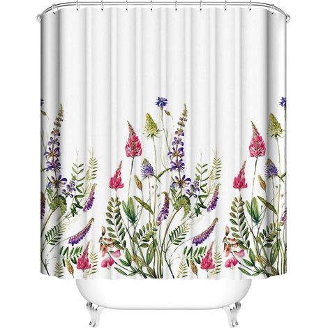 MINKUROW Cortinas De Ducha Para Baño, Impermeables, A Prueba De Moho, Con Juego De 12 Ganchos, 72 X 72 Pulgadas, Color Blanco/Lavanda (1/5)