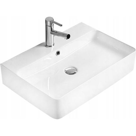 Lavabo cerámico sobre encimera, 60,5x41,5x13 cm, Blanco (1/3)